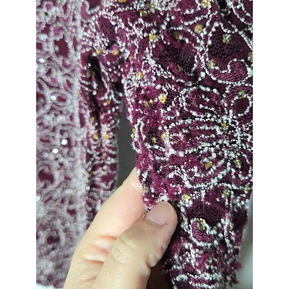 Brittany Black Burgundy Lace V-Neck‎ 3/4 Sleeves Top Medium Y2K Party Holiday - Picture 5 of 11